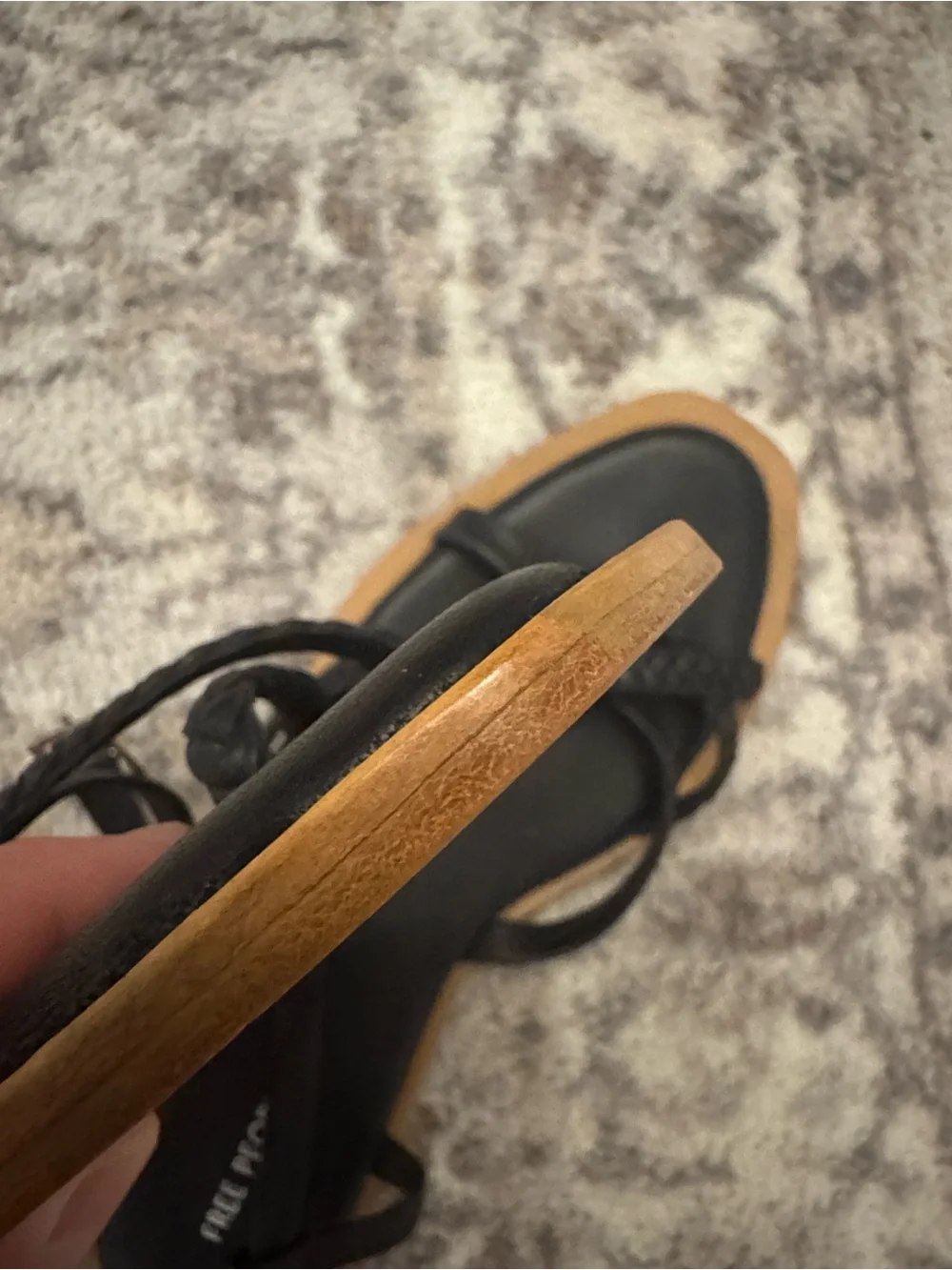 NEW Free People Sunny Days Leather Black Braided Strap Flat Sandals